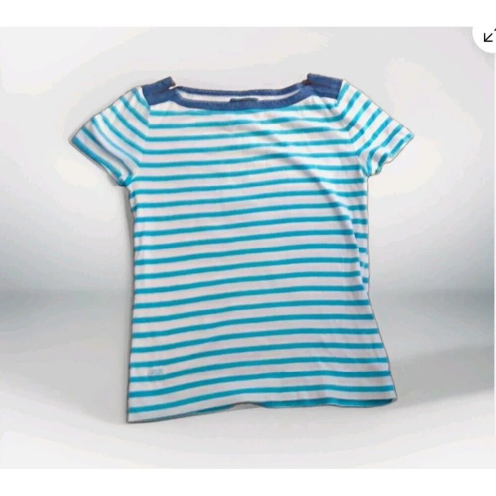 Lauren Jeans Co. Women's Blue/White Striped Knit Zipper Shoulder Tee Size M